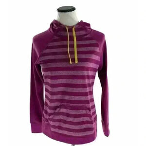 Reebok Womens Purple Striped Yellow Long Sleeve Pullover Hoodie Size Extra Small
